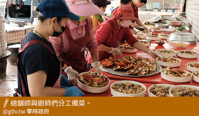 總舖師與廚師們分工備菜
